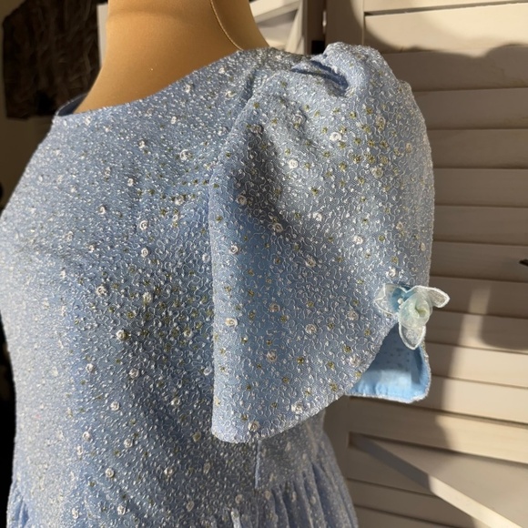 Vintage Beaded Floral Appliqués Peasant Dress Blue XL - Picture 6 of 14